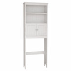 Over The Toilet Rack 2 -Tier Toilet Bathroom Spacesaver Storage Shelf with 2 Doors Wood Storage Organizer Cabinet