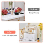 3 Tiers Makeup Organizer Cosmetic Storage Box with Dustproof Waterproof Lid Portable Handle Drawers Cosmetic Display Case for Bathroom Bedroom Dressin