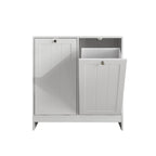 Tilted Laundry Hamper With Removable Basket, Hidden Storage Cabinet, Home Organizer For Bathroom - White