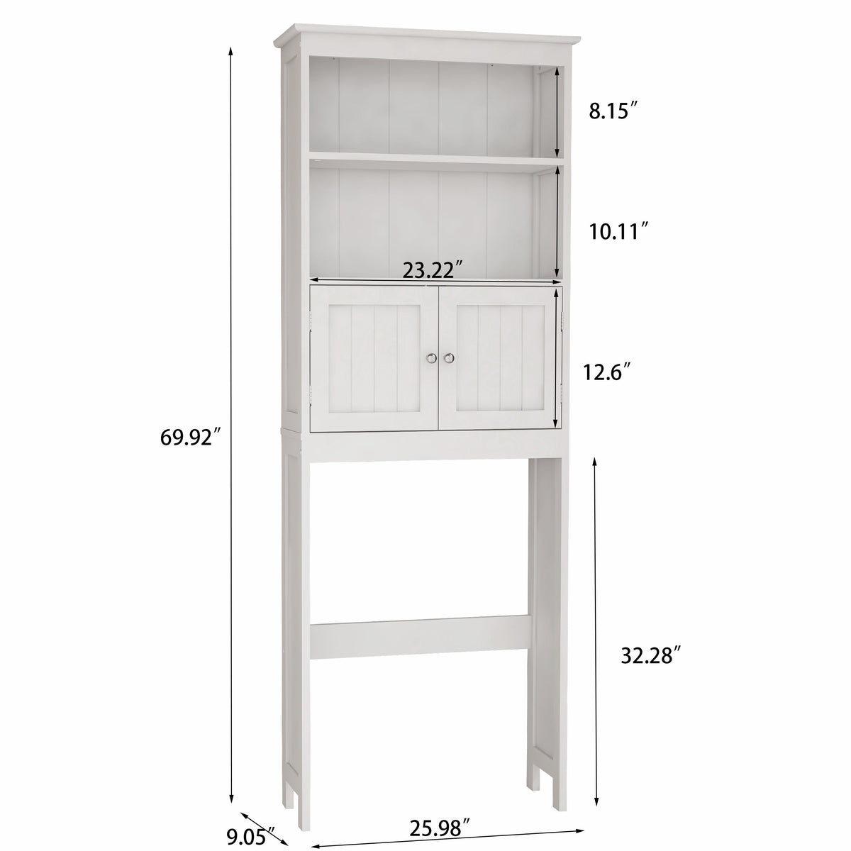Over The Toilet Rack 2 -Tier Toilet Bathroom Spacesaver Storage Shelf with 2 Doors Wood Storage Organizer Cabinet