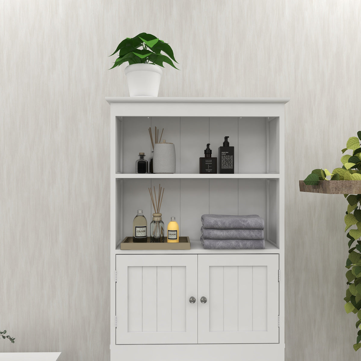Over The Toilet Rack 2 -Tier Toilet Bathroom Spacesaver Storage Shelf with 2 Doors Wood Storage Organizer Cabinet