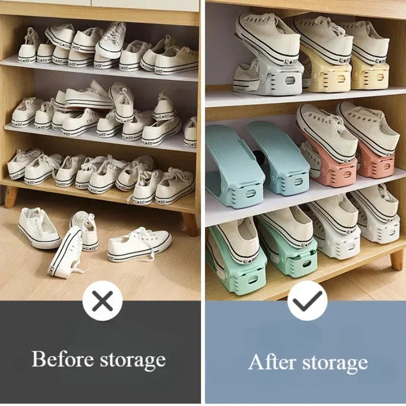 5/10Pcs Adjustable Shoe Stacker Shoe Slots Organizer Shoe Slots Space Saver Double Deck Shoe Rack Holder For Closet Organization