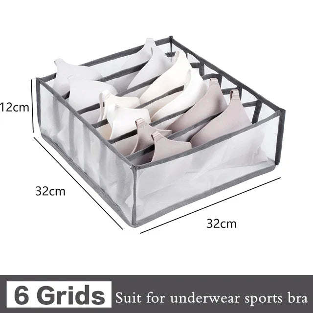 6-Grid Foldable Drawer Divider Underwear Storage Box, Wardrobe Organizer for Bras, Socks & Lingerie, Closet Storage Container