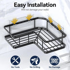 3-Pack Adhesive Rustproof Stainless Steel Shower Shelves with Soap Holder, No Drilling Corner Organizer for Bathroom, Black