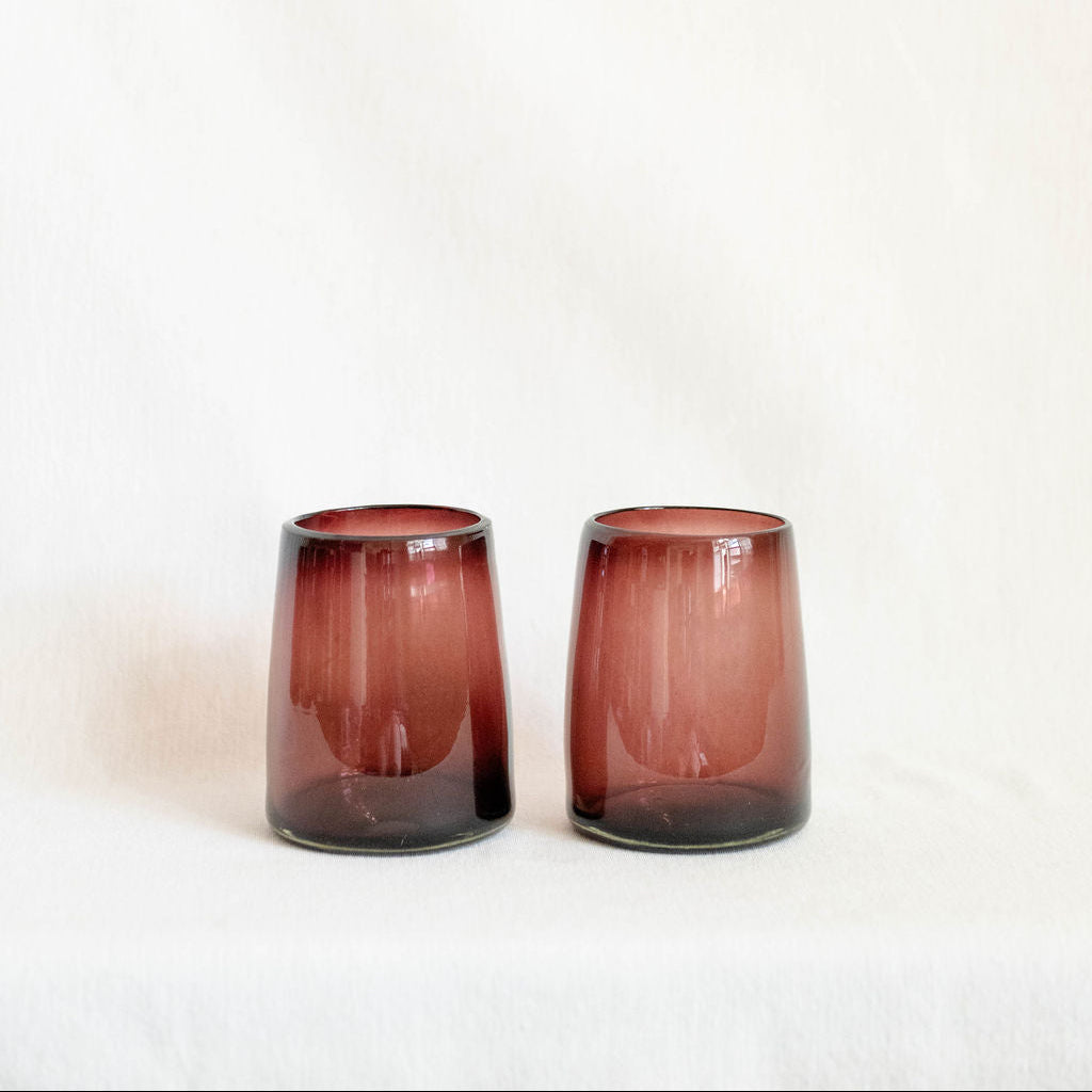 4.5" Handblown Optic Glass Tumblers - Amethyst | Set of 2