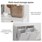 Tilted Laundry Hamper With Removable Basket, Hidden Storage Cabinet, Home Organizer For Bathroom - White
