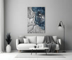 Blue Gray Ink Depth Glass Wall Art