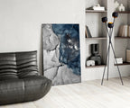 Blue Gray Ink Depth Glass Wall Art