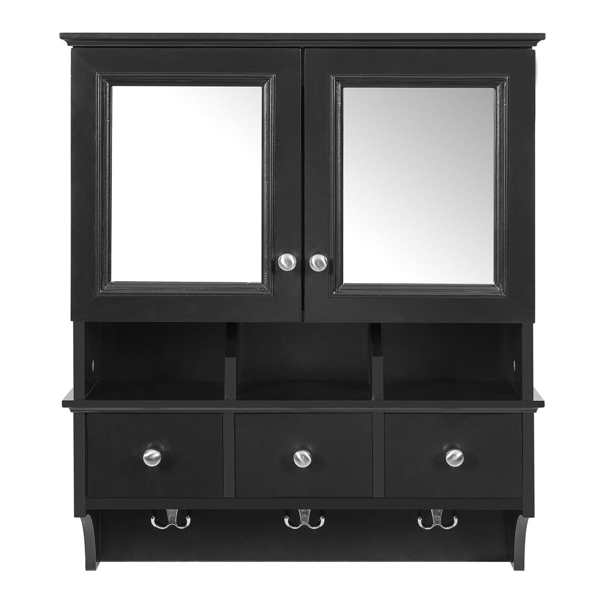Modern Bathroom Mirror Cabinet With Drawers, Organizer Hooks, And High-Definition Mirrors