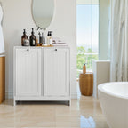 Tilted Laundry Hamper With Removable Basket, Hidden Storage Cabinet, Home Organizer For Bathroom - White